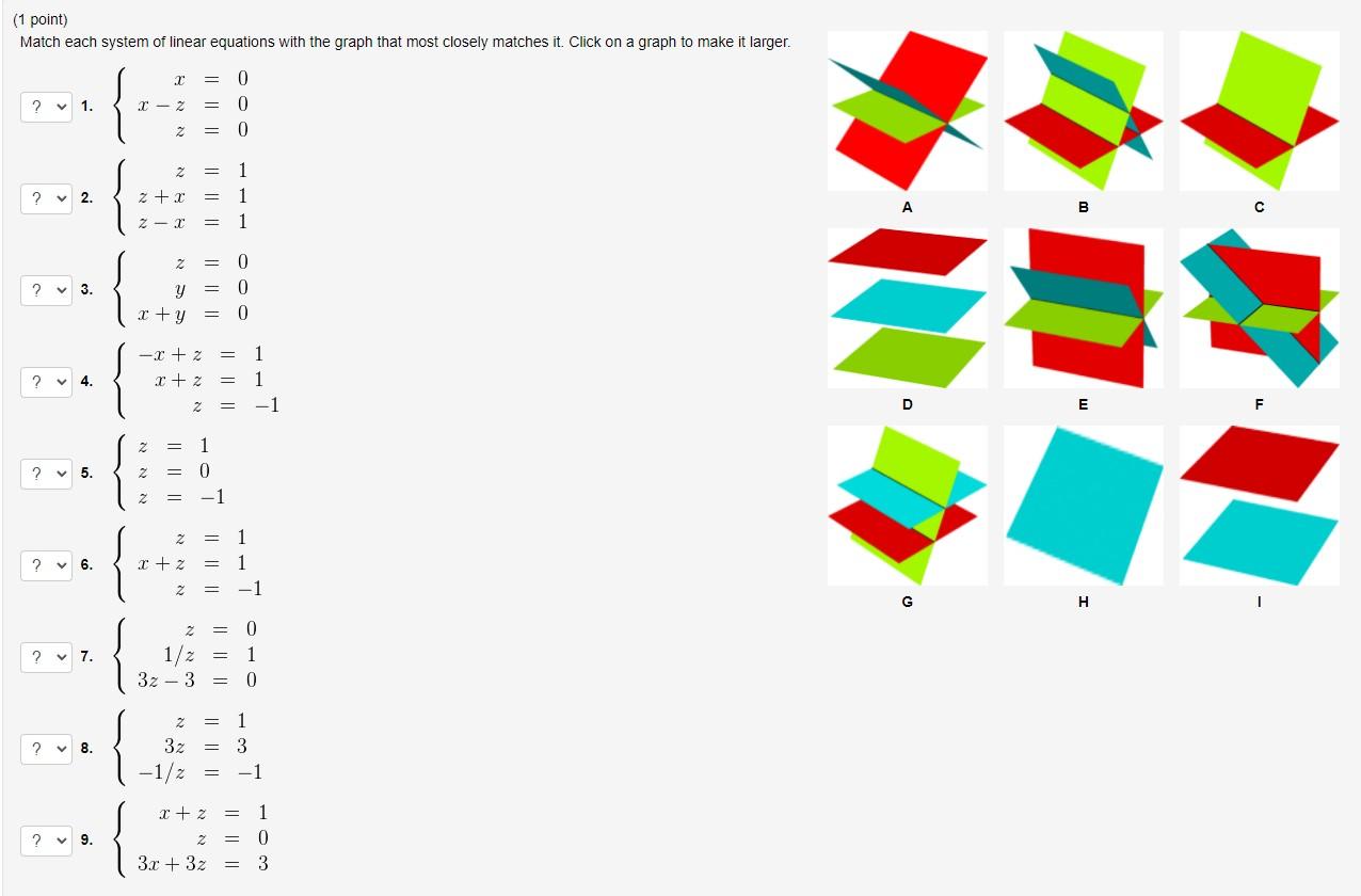 Solved Point Match Each System Of Linear Equations With Chegg Com