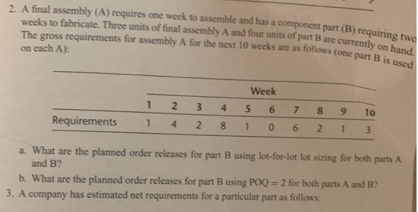 Solved A final assembly (A) ﻿requires one week to assemble | Chegg.com