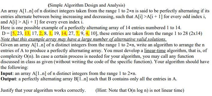 Solved (Simple Algorithm Design and Analysis) An array | Chegg.com