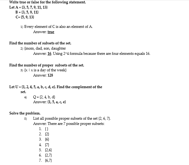 Solved Write True Or False For The Following Statement Let A | Chegg.com