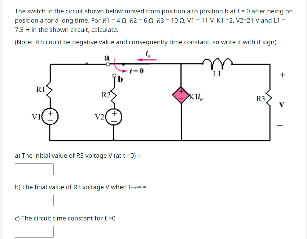 Solved The switch in the circuit shown below moved from | Chegg.com