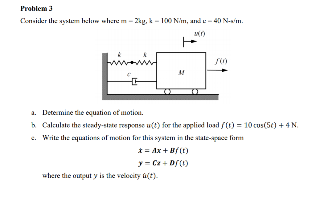 Solved Problem 3 Consider the system below where m = 2kg, k | Chegg.com