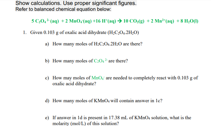 Solved Show calculations. Use proper significant figures. | Chegg.com