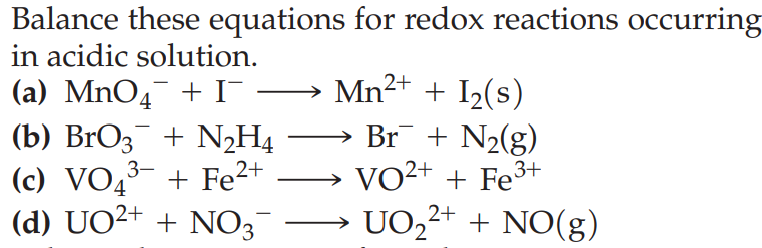 Solved Balance these equations for redox reactions occurring | Chegg.com