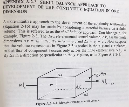 APPENDIX a.2.2 shell balance approach to development of the continuity equation in one dimension a more intuitive approach to