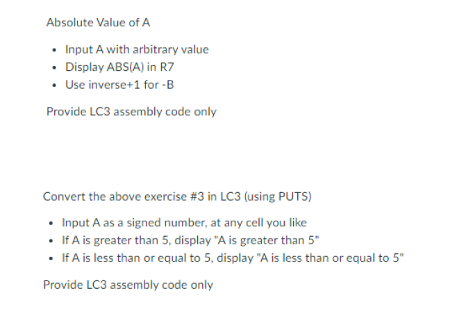 Absolute Value of A • Input A with arbitrary value • | Chegg.com