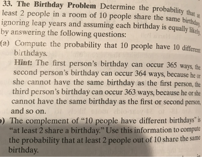 Solved The Birthday Problem Determine the probability that | Chegg.com