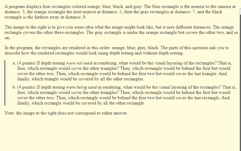 Solved A program displays four rectangles colored orange, | Chegg.com
