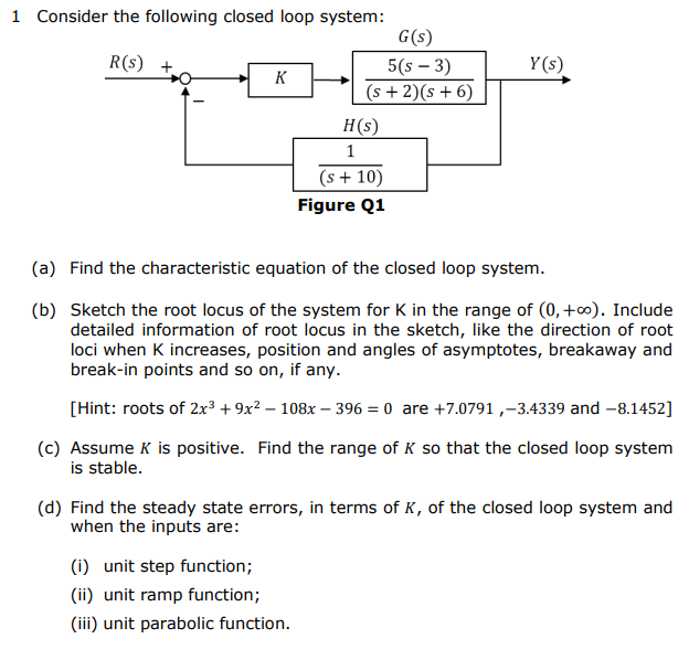 Solved 1 Consider The Following Closed Loop System: (a) Find | Chegg.com