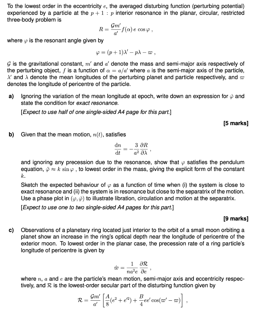 Solved a' To the lowest order in the eccentricity e, the | Chegg.com