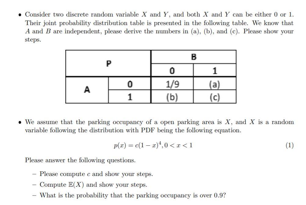 Solved Consider Two Discrete Random Variable X And Y, And | Chegg.com