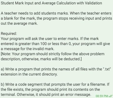 Solved Student Mark Input and Average Calculation with | Chegg.com