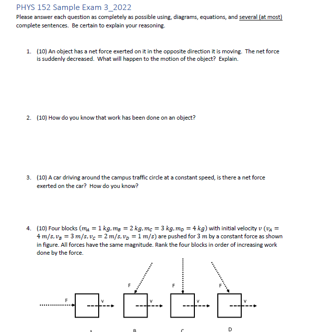 Solved PHYS 152 Sample Exam 3_2022 Please answer each | Chegg.com