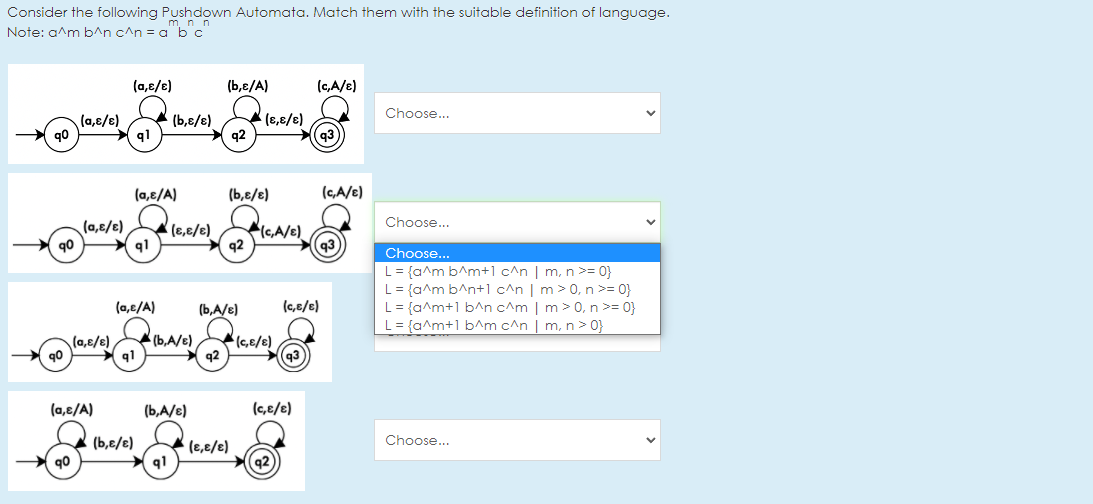 Solved Consider The Following Pushdown Automata. Match Them | Chegg.com