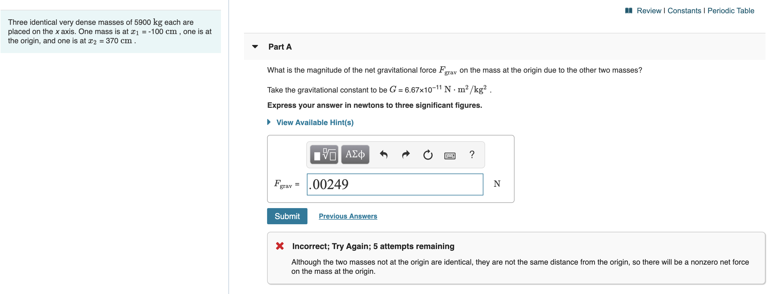 solved-three-identical-very-dense-masses-of-5900-kg-each-chegg