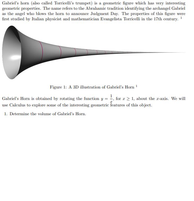 Solved Gabriel's horn (also called Torricelli's trumpet) is | Chegg.com