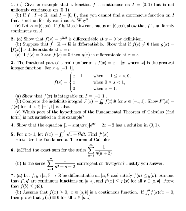 Solved 1. (a) Give An Example That A Function Is Continuous 