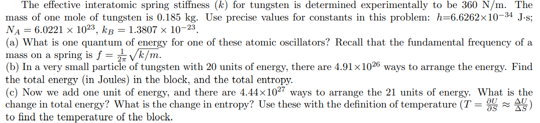 Solved The effective interatomic spring stiffness (k) for | Chegg.com