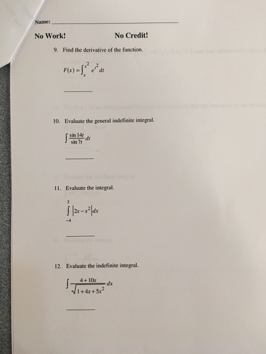 Solved Name: No Work! No Credit! 9. Find the derivative of | Chegg.com