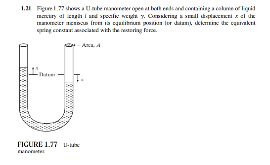 Solved 1.21 Figure 1.77 shows a U-tube manometer open at