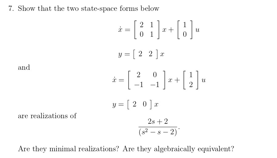 Solved 7. Show that the two state-space forms below | Chegg.com