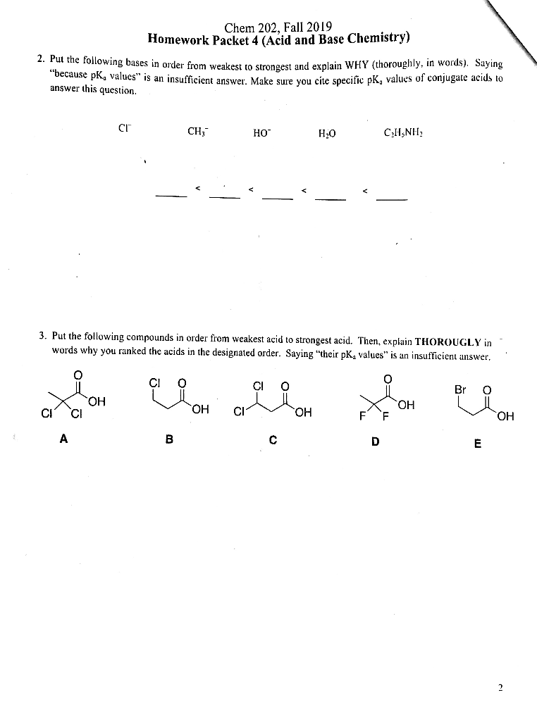 Chem 202, Fall 2019 Homework Packet 4 (Acid and Base | Chegg.com
