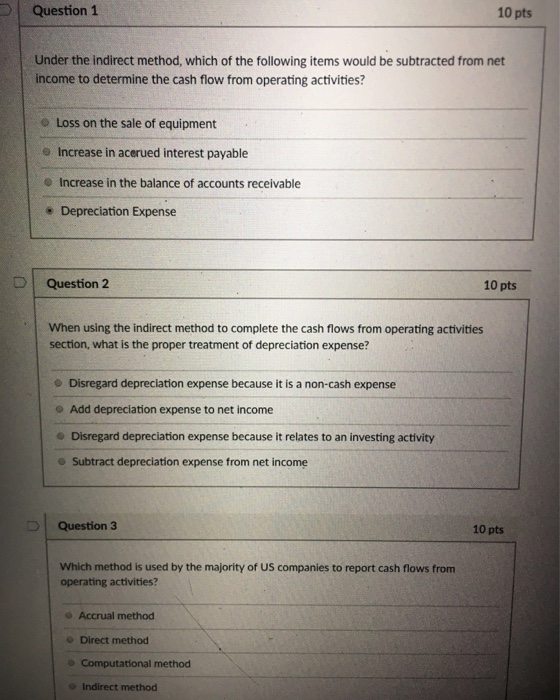 Solved Question 1 10 pts Under the indirect method, which of | Chegg.com