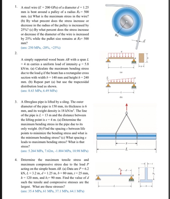 Solved 1, A steel wire (E200 GPa) of a diameter d = 1.25 mm