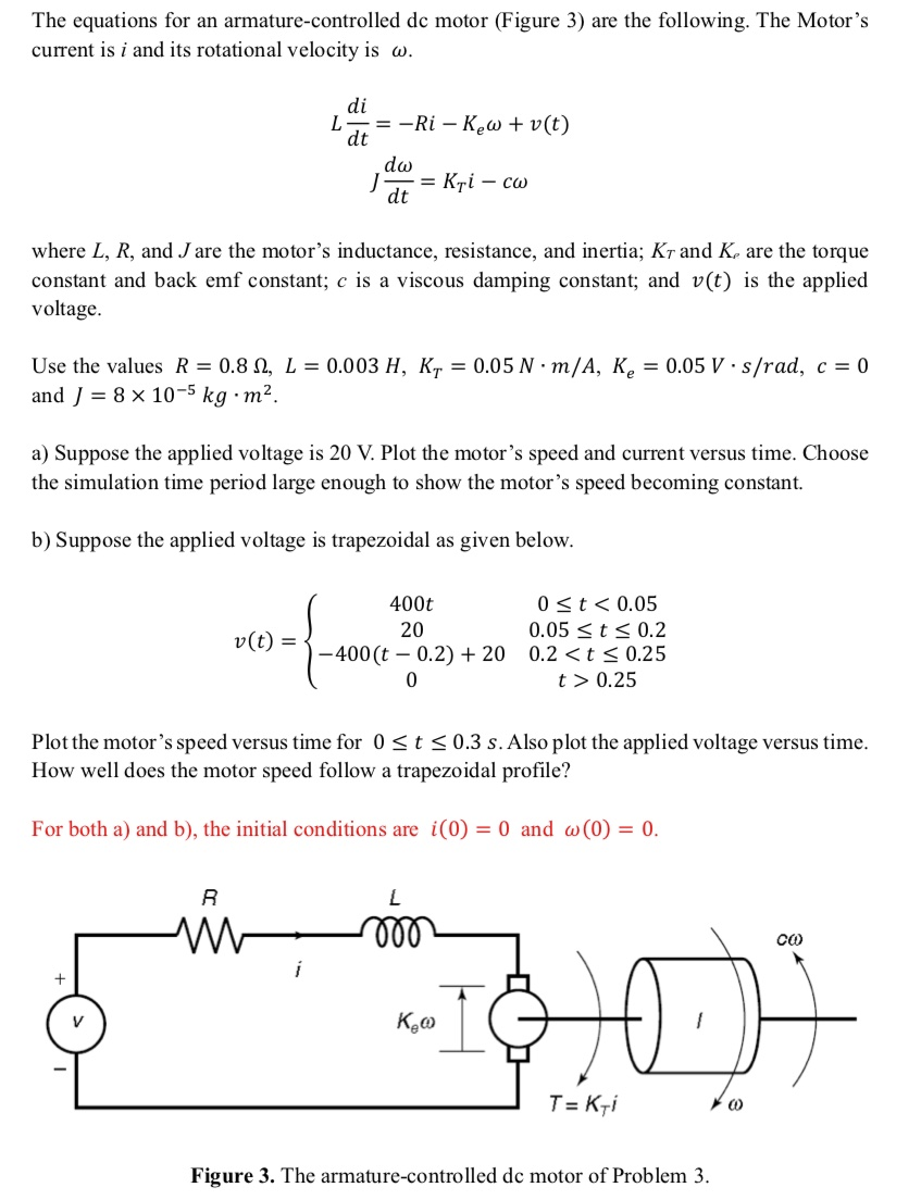 Solved The equations for an armaturecontrolled dc motor