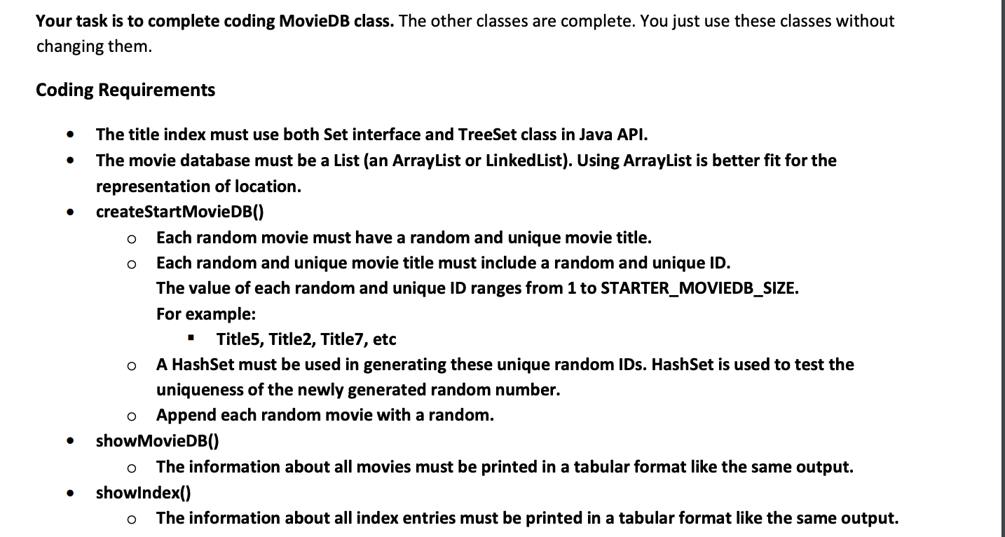 O O o O O Movie DB class O It represents the movie | Chegg.com