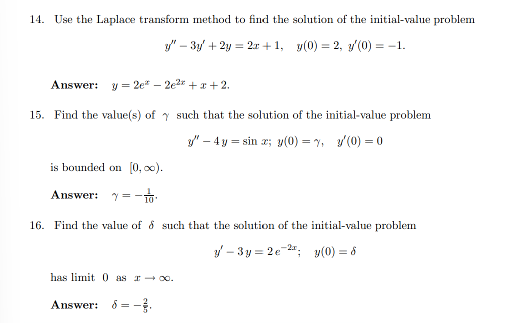 Solved 14. Use the Laplace transform method to find the | Chegg.com