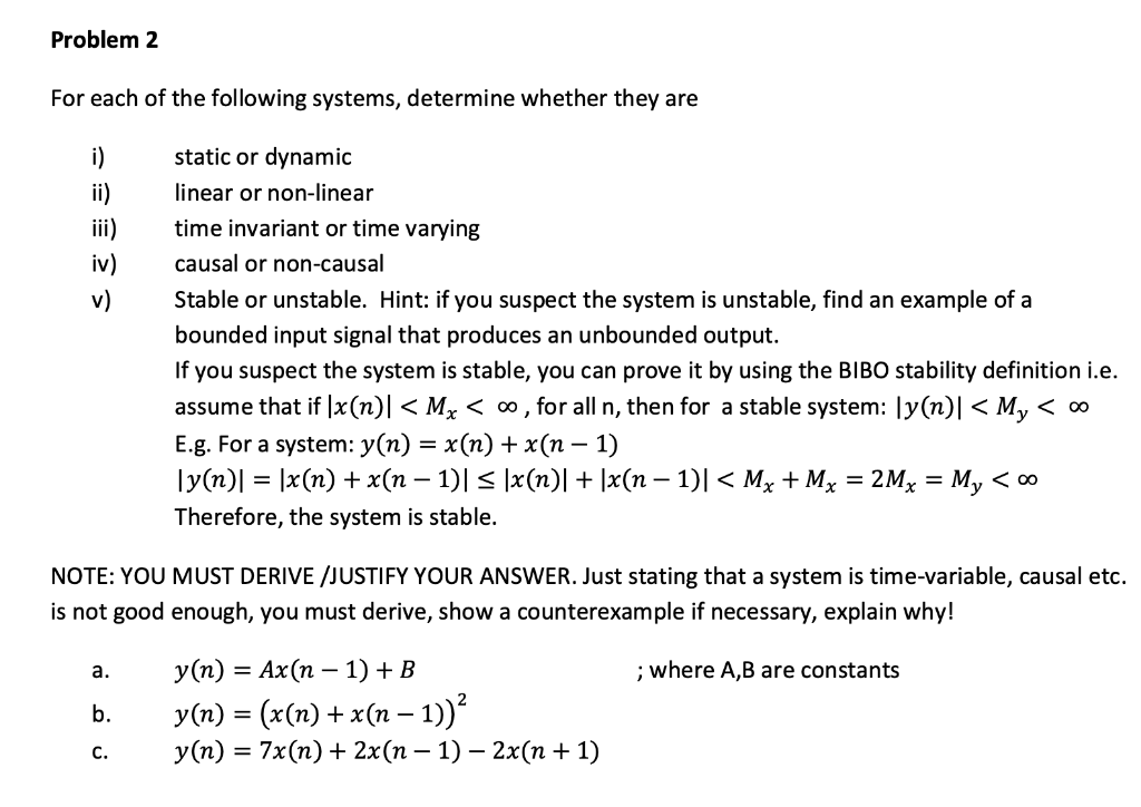 Solved Problem 2 For each of the following systems, | Chegg.com