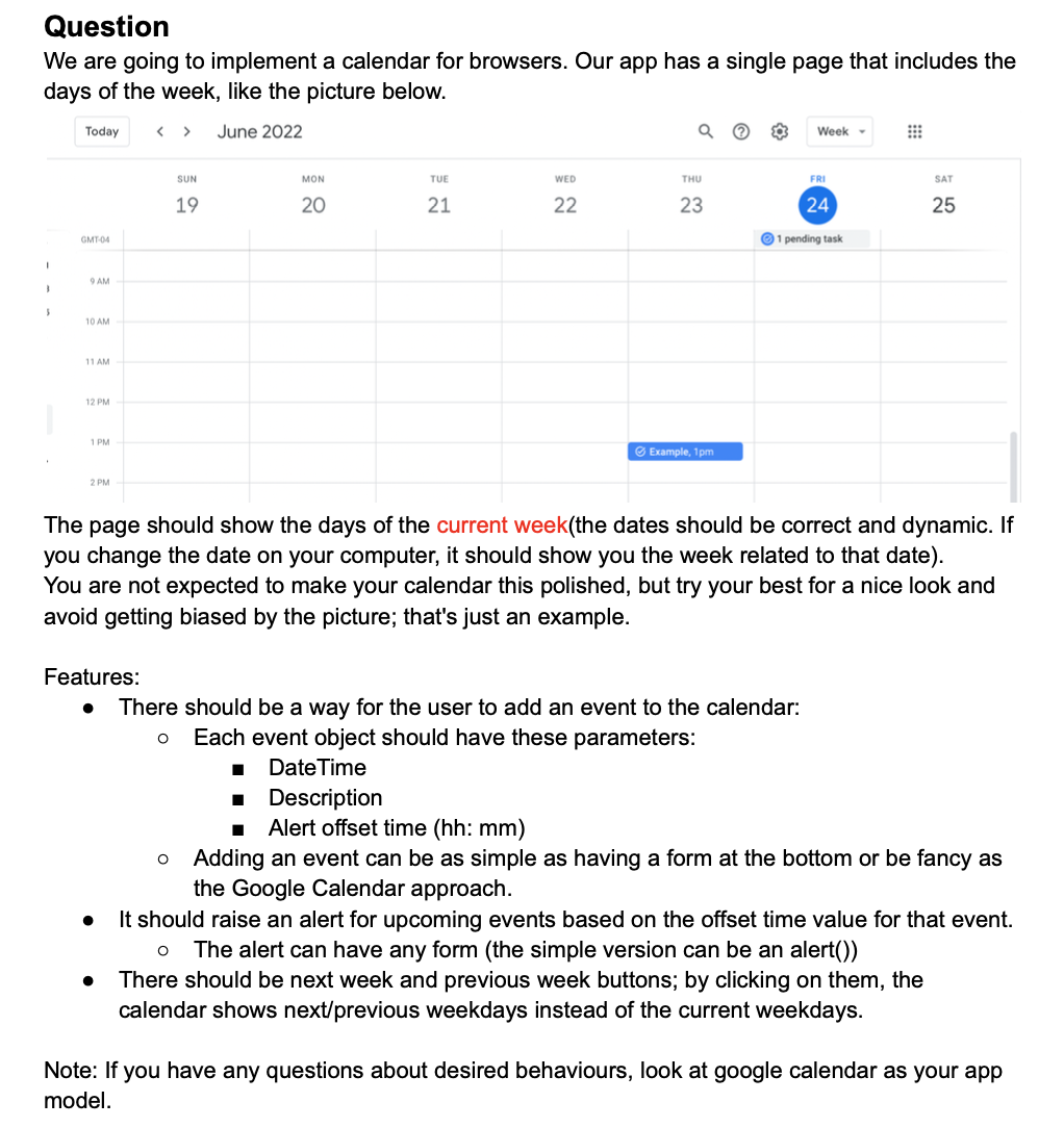 Solved Question We are going to implement a calendar for | Chegg.com
