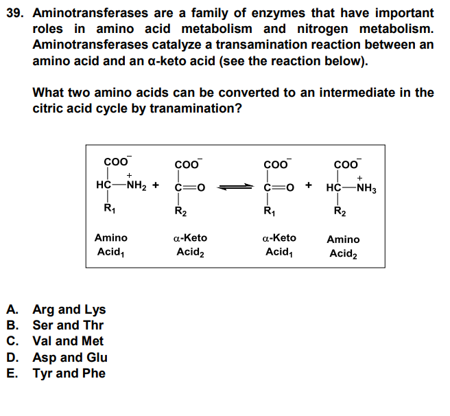 Solved 39. Aminotransferases are a family of enzymes that | Chegg.com