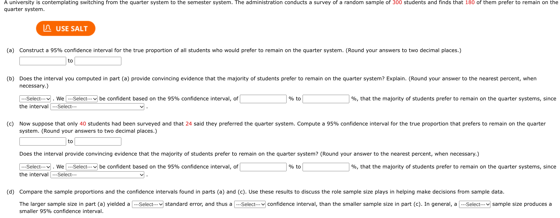 Solved quarter system. (a) Construct a 95\ confidence