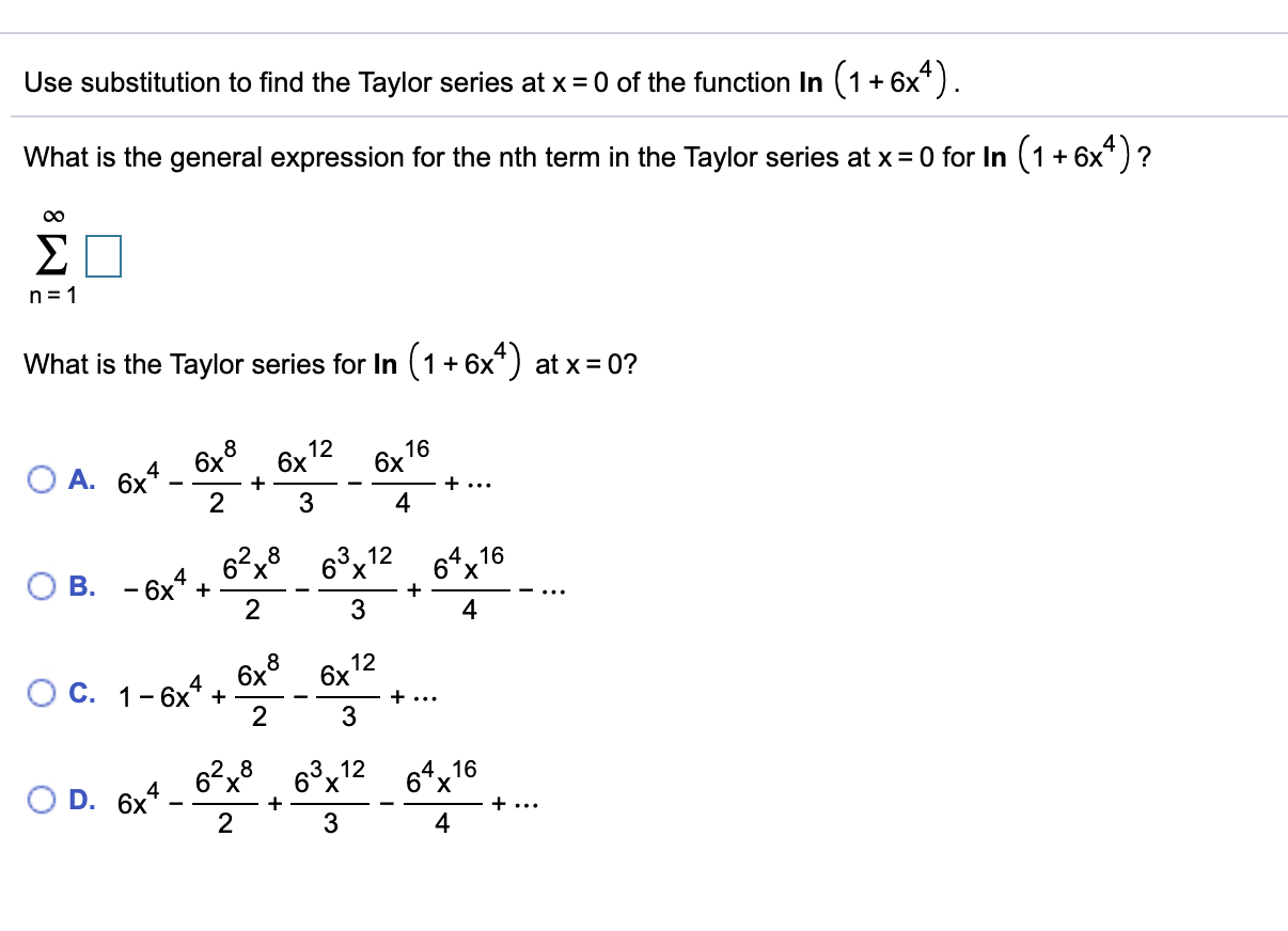 Solved Use Substitution To Find The Taylor Series At X 0 Of 7352