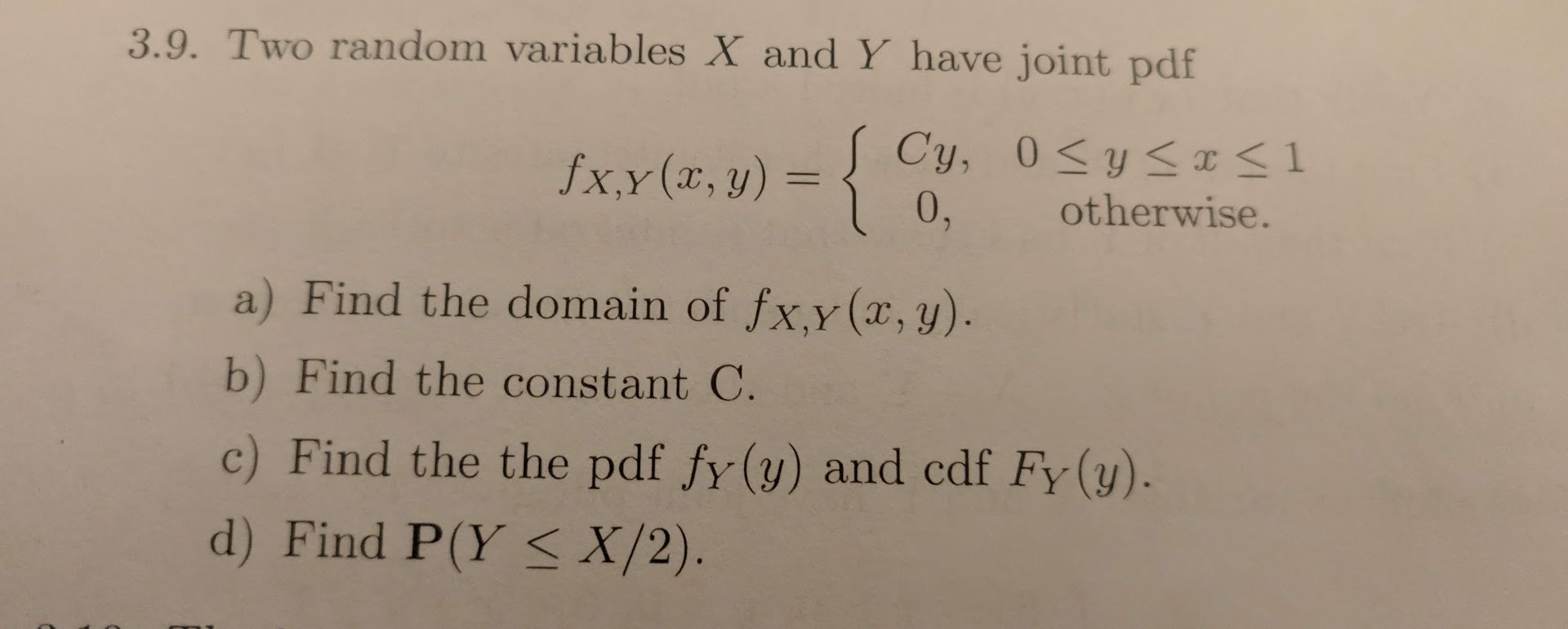 Solved 3.9. Two random variables X and Y have joint pdf | Chegg.com
