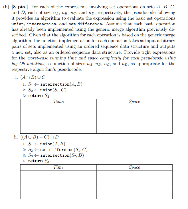 Solved (b) 8 pts. For each of the expressions involving set | Chegg.com