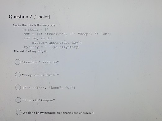 Solved Question 5 (1 point) Given the following code: pets = | Chegg.com
