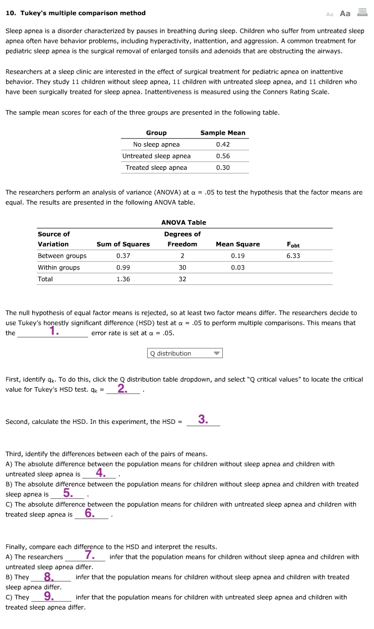 10 Tukey S Multiple Comparison Method E Sleep Chegg Com