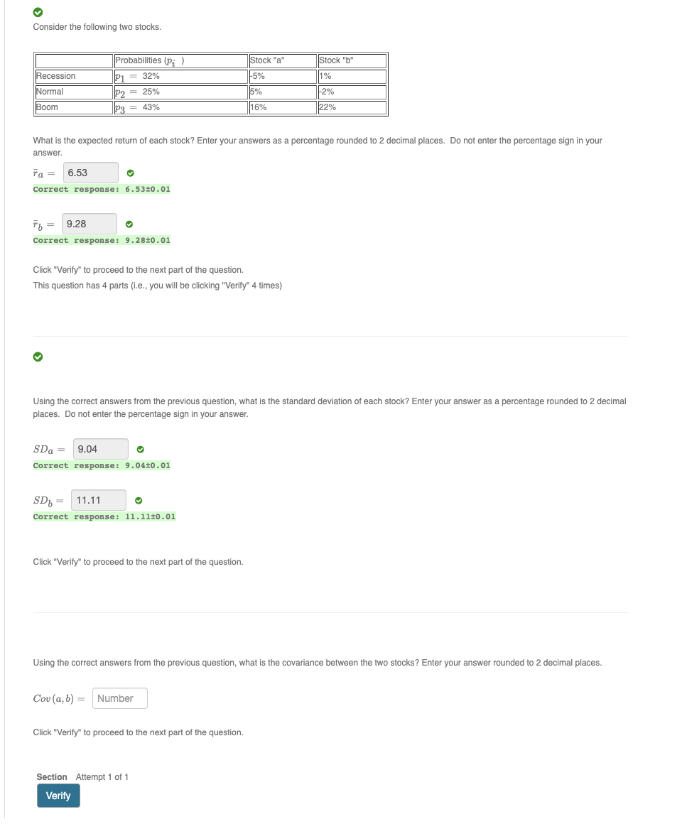 Solved Consider The Following Two Stocks. Probabilities (p) | Chegg.com