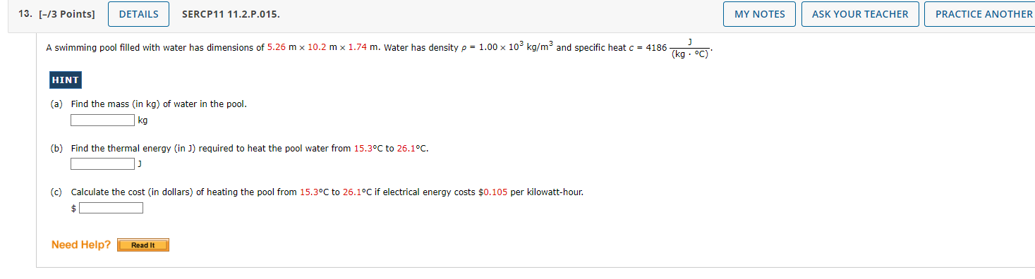 Solved A swimming pool filled with water has dimensions of | Chegg.com