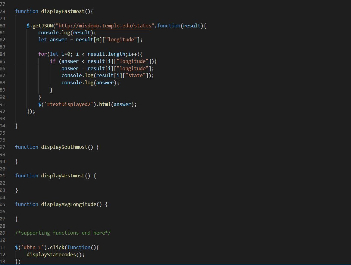JAVASCRIPT. 1. Complete the displaySouthmost | Chegg.com