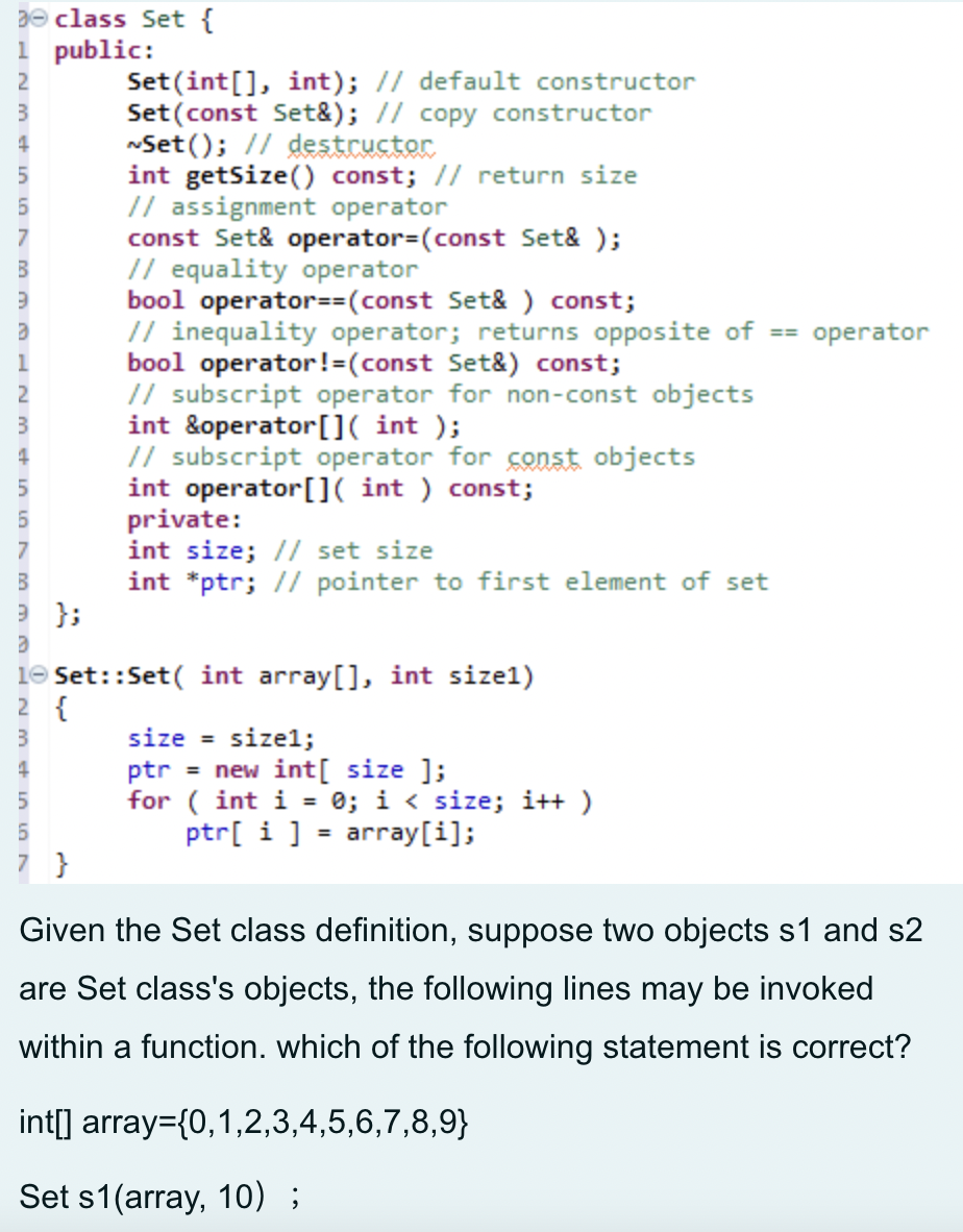Solved int[] array ={0,1,2,3,4,5,6,7,8,9} Set s1(array, 10) | Chegg.com