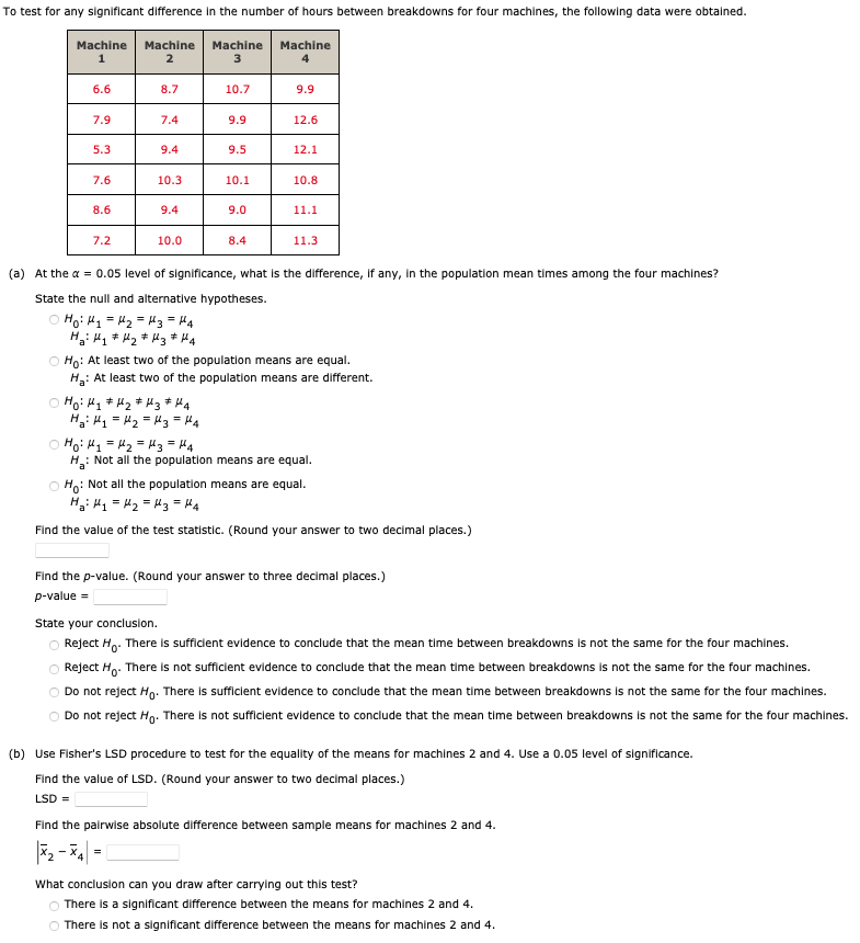 Solved (a) At the α=0.05 level of significance, what is the | Chegg.com