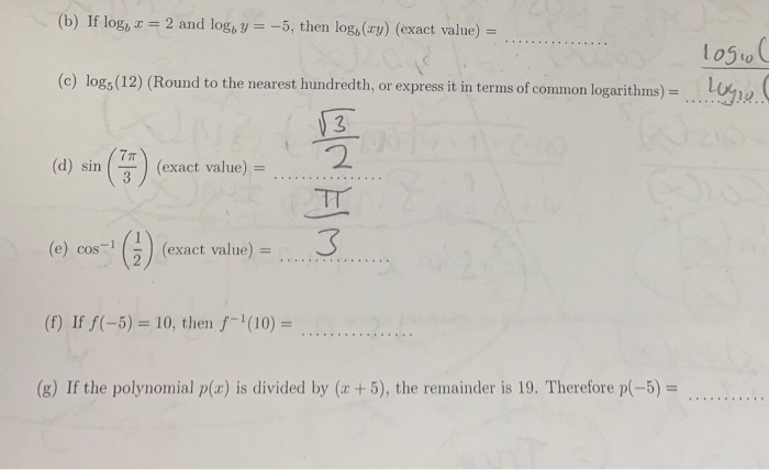 Solved B If Log 2 And Log Y 5 Then Log Ry Exact Chegg Com