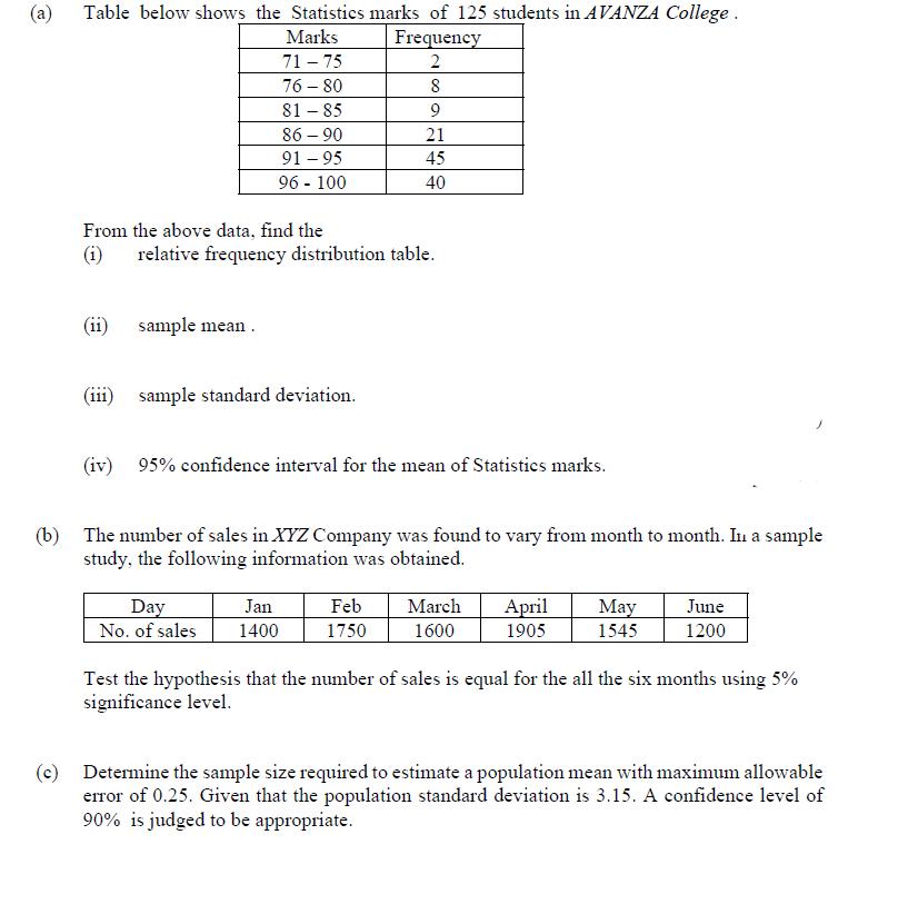 (a Table below shows the Statistics marks of 125 | Chegg.com