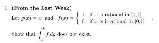 Solved (From the Last Week) Let g(x)=x and f(x)={10 if x is | Chegg.com