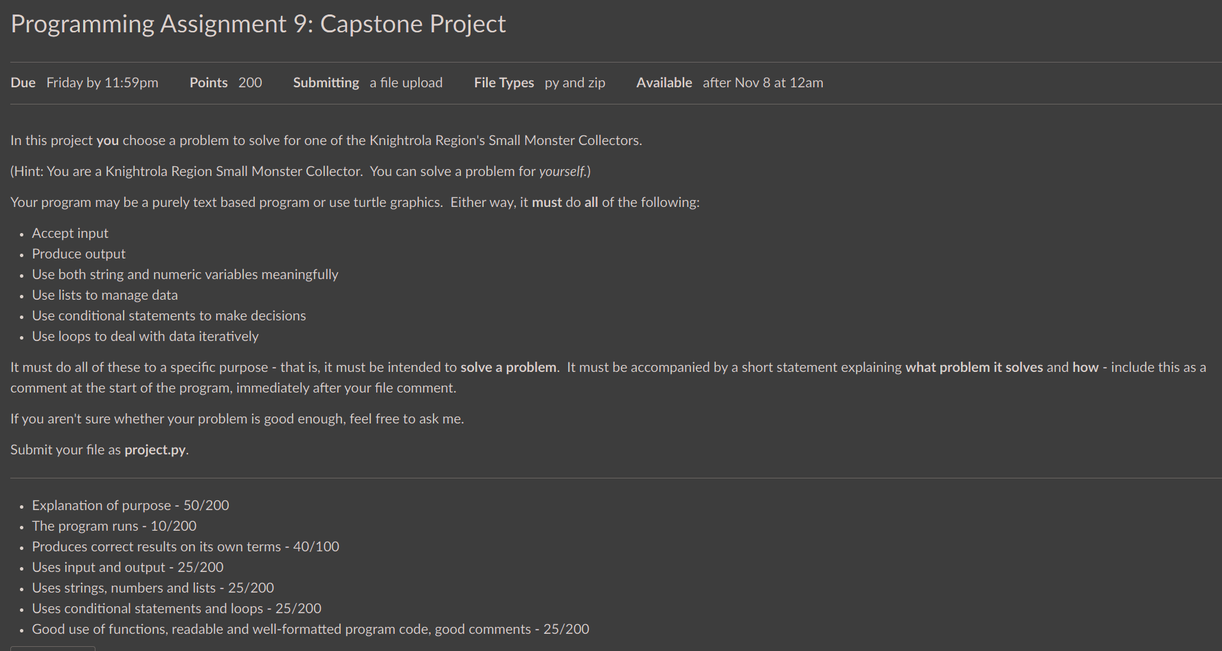 Solved Programming Assignment 9: Capstone Project Due Friday | Chegg.com