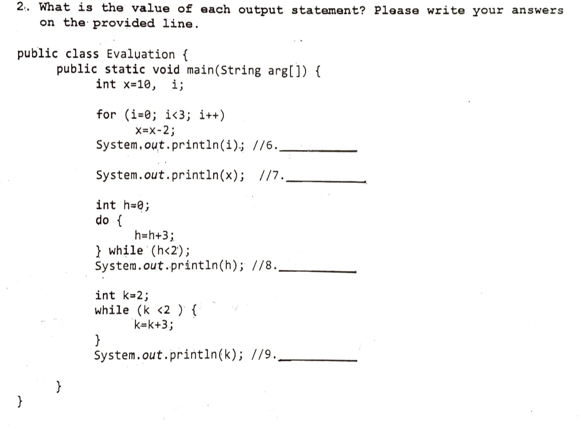 Solved 2. What is the value of each output statement? Please | Chegg.com